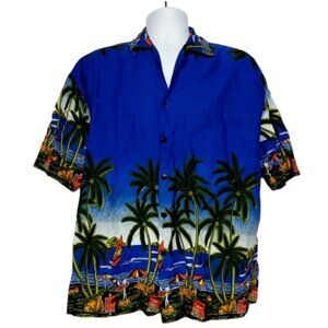 Fun Wear Mens Hawaiian Button Front Shirt XL Beach Palm Trees Surfing